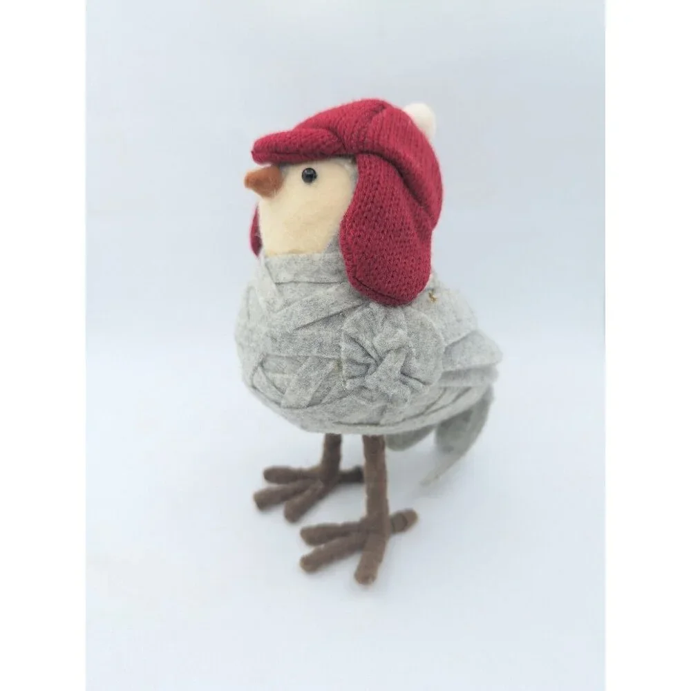 Target Gray Bird Red White Knit Earflap Beanie Hat Spritz Wondershop Holly 6.8